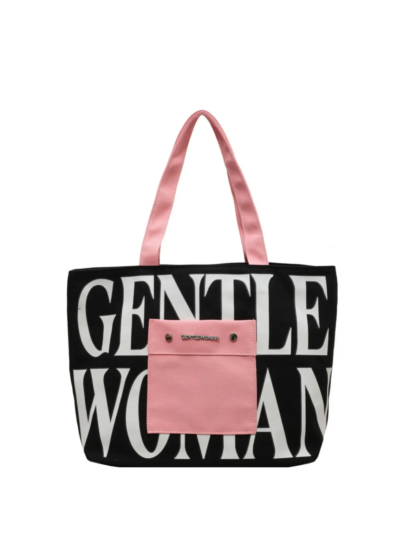 Gentle Woman Large Capacity Letter Print Handbag Tote Canvas Bag 2023 New Color Block Single Shoulder Bag