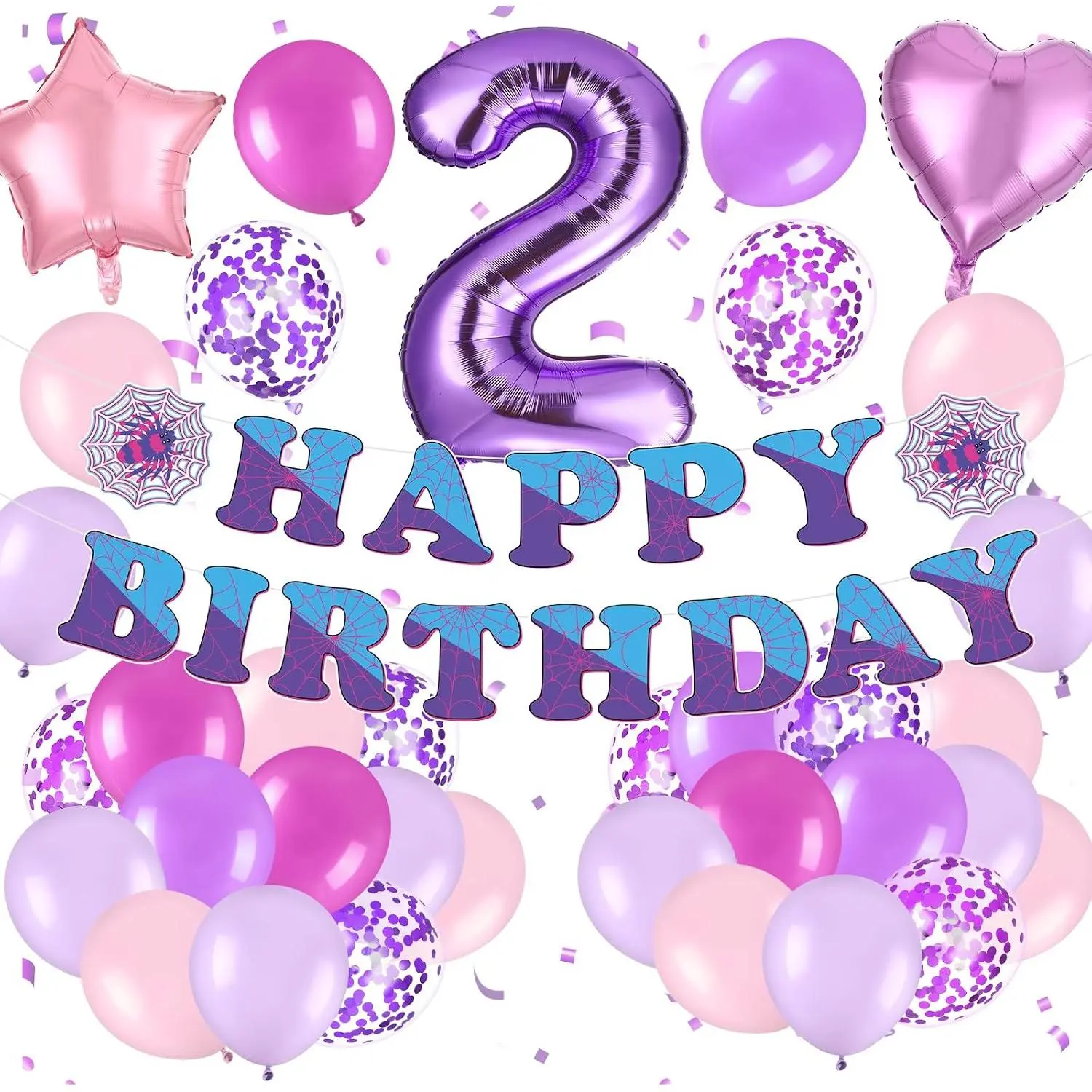37 count  Spider Birthday Decorations- Number Balloon,Happy Birthday Banner,/ Balloons, Spider Theme Birthday Decor for HappyBirthday Party (Spider--2nd)