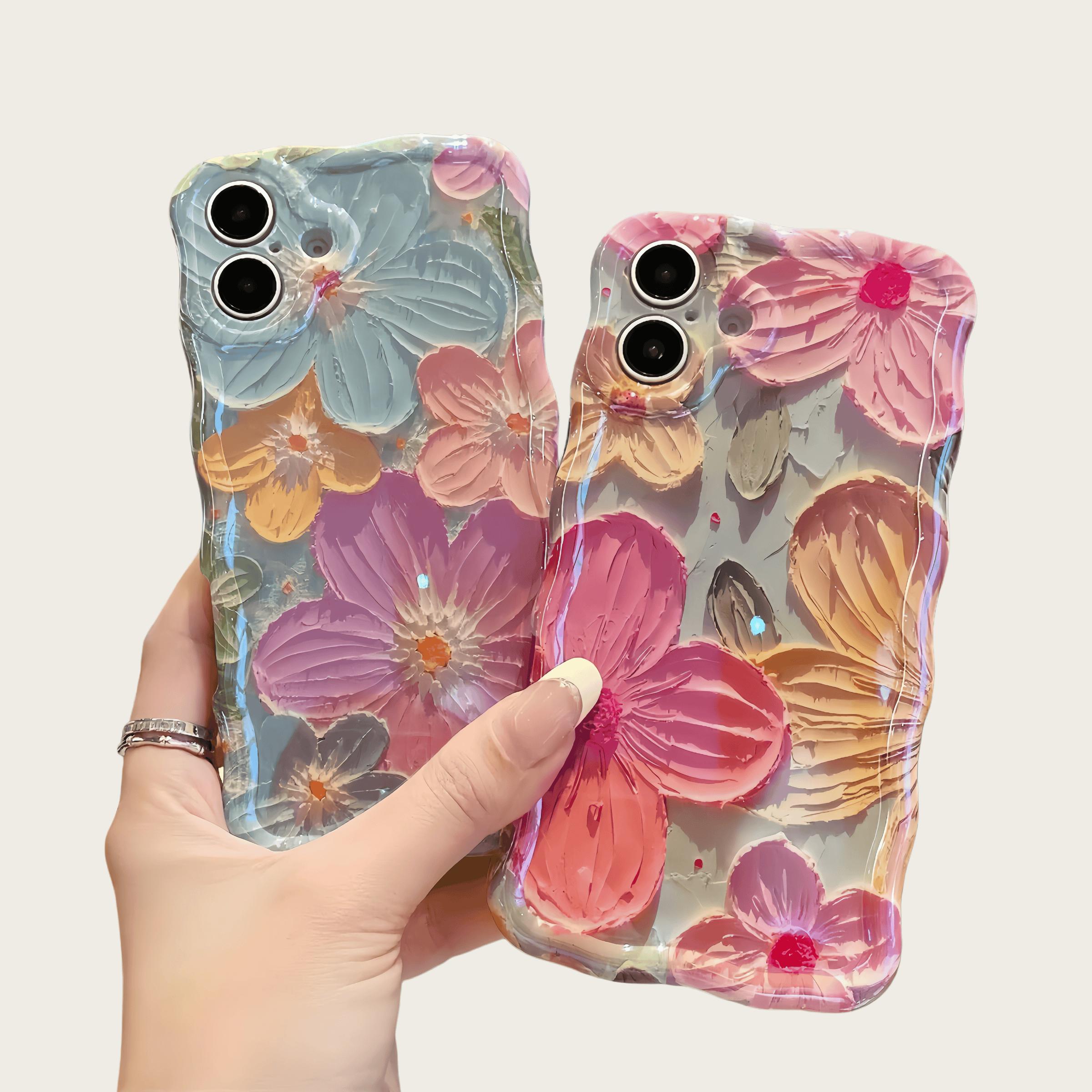 Flower Case for iPhone 17 16 15 14 13 12 11 Pro Max Plus Air Soft TPU Retro Oil Painting Girly Phone Cover with Sparkly Floral Design Orange White Magnetic Ultra-Thin Protective Case for Women and Girls beautiful