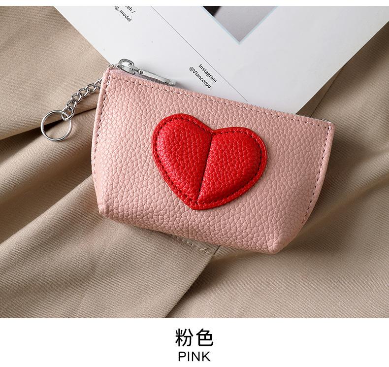 Heart-Shaped Mini Coin Purse – Cute Keychain Wallet for Women, Small Zipper Card Holder for Coins, Cash & Keys, Everyday Essential, Black with Red Heart Design