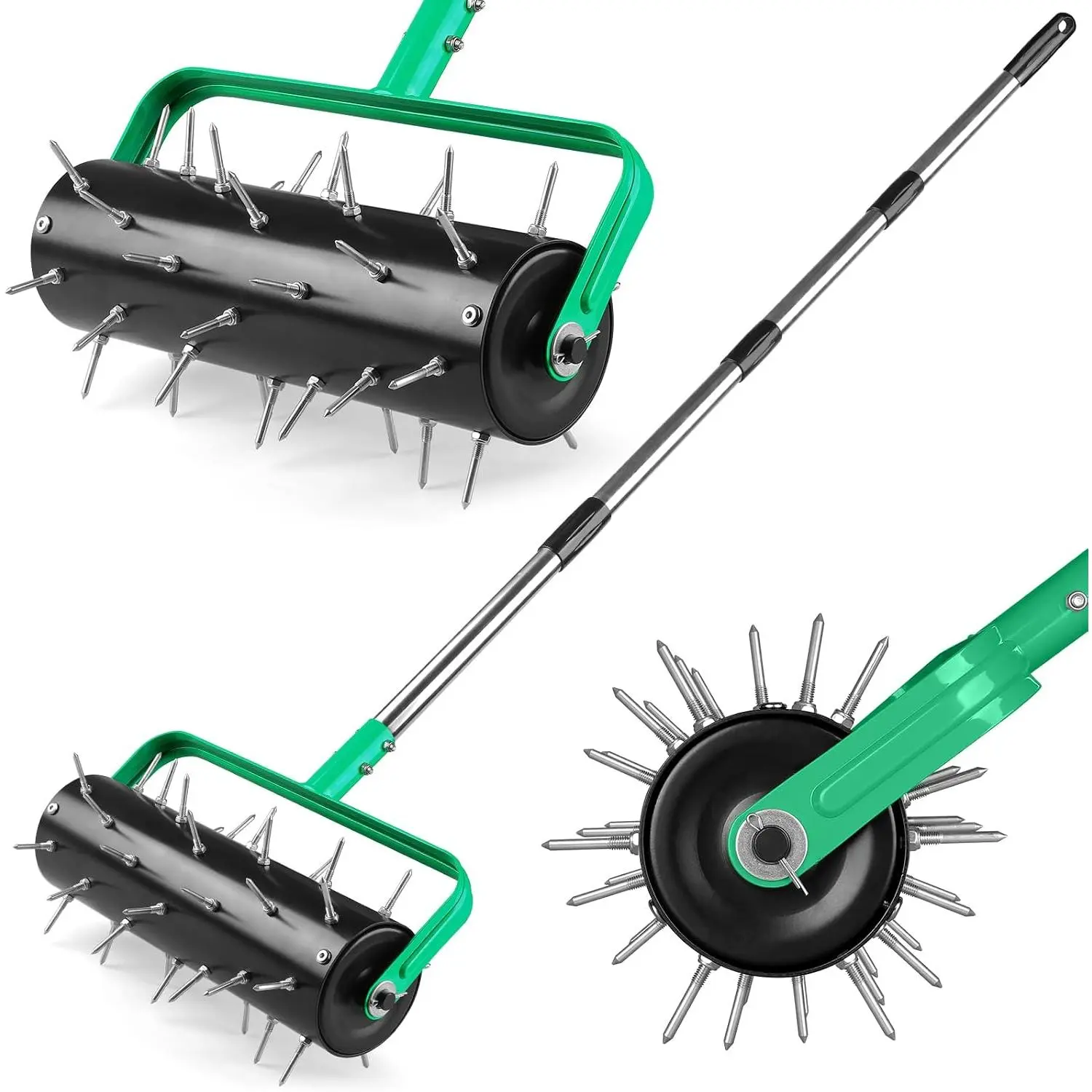 15" Rolling Lawn Aerator, Heavy Duty Push Spike Aeration Tool with 42 Spikes, Filled Pull Behind Garden Drum Roller with 71" Adjustable Handle, Soil Penetrator Push Lawn Aeration for Garden Yard Farm