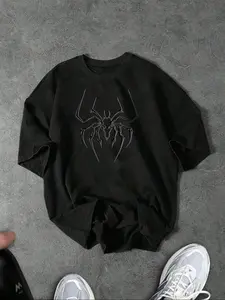 Men's Summer Casual Round Neck Short Sleeve T-Shirt, Spider Pattern Print, Soft and Versatile, Ideal for Outdoor Daily Wear
