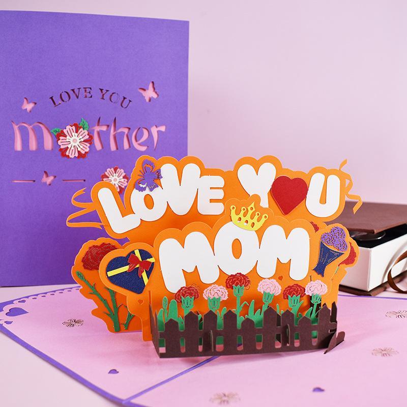 3D Happy Mother's Day Card, 1 Set Flower & Letter Pattern Greeting Card with Envelope, Creative Gift Card for Mother, Gift for Mom