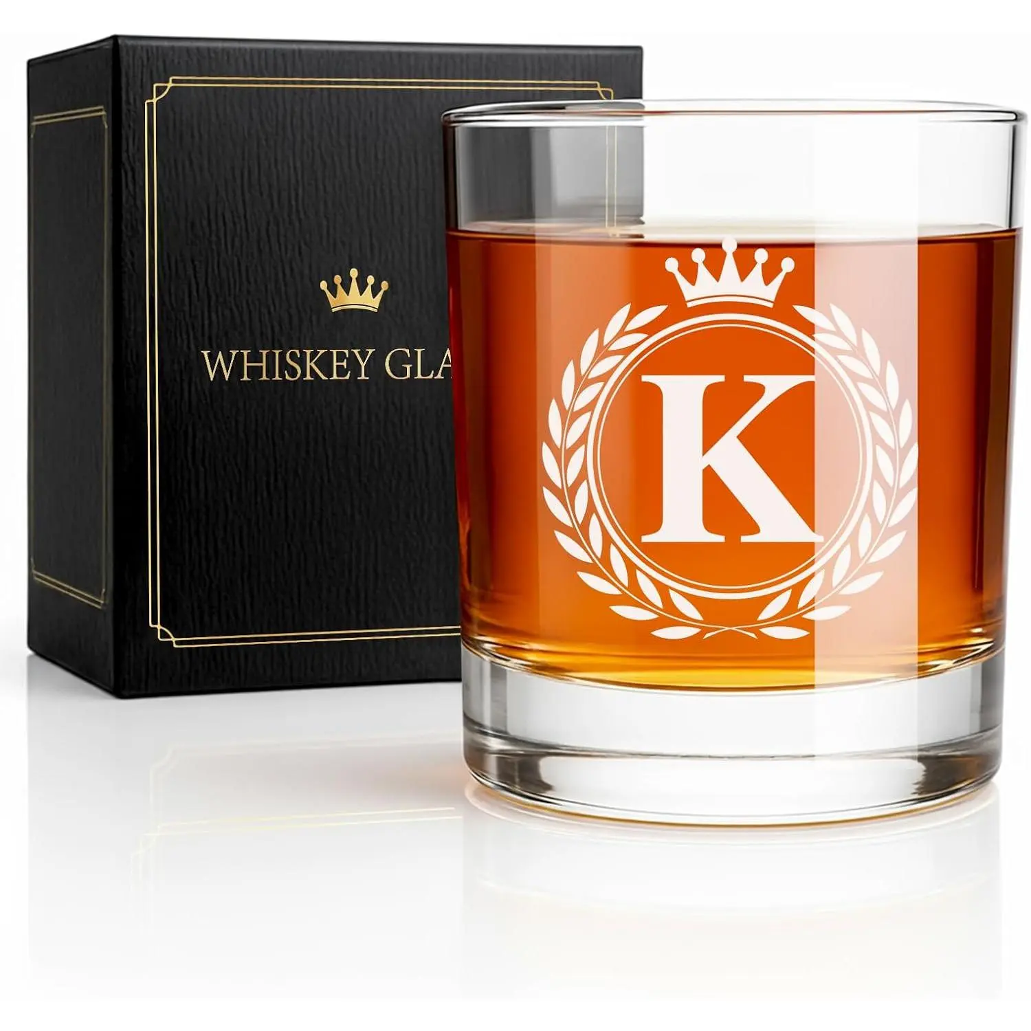 Fathers Day Personalized  Glasses Gifts for Men, Rocks Old Fashioned Glass, Monogrammed A-Z 10.3 oz  Glasses, Birthday  for Him Dad Father Husband  Son (K)