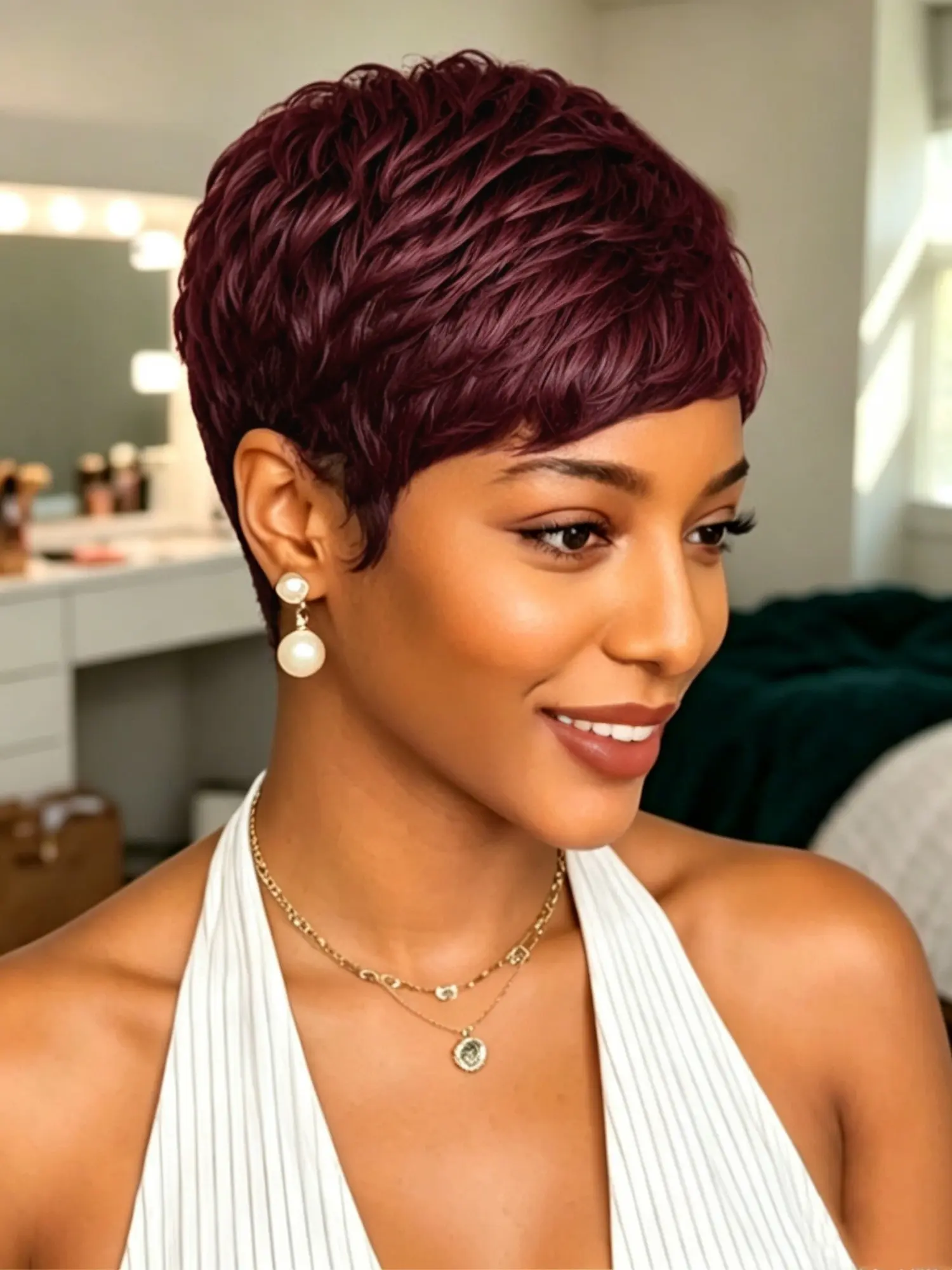 Natural Looking Short Layered Pixie Human Hair Wig with Bangs for Women Perfect for All Occasions