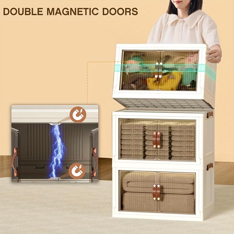 1pc Versatile Stackable Storage Bins 3/4 Layers - Easy Access Movable Cabinet with Doors - Collapsible Design for Space Saving - Perfect for Bedroom & Living Room Organization