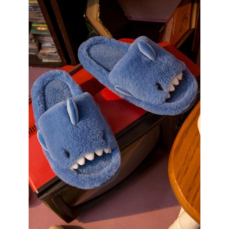 (New)2024 Cute Plush Shark Slides for Men, Soft Fuzzy House Slippers, Warm Anti-slip Slippers, Boy's Kawaii Comfort Walking Shoes, Footwear