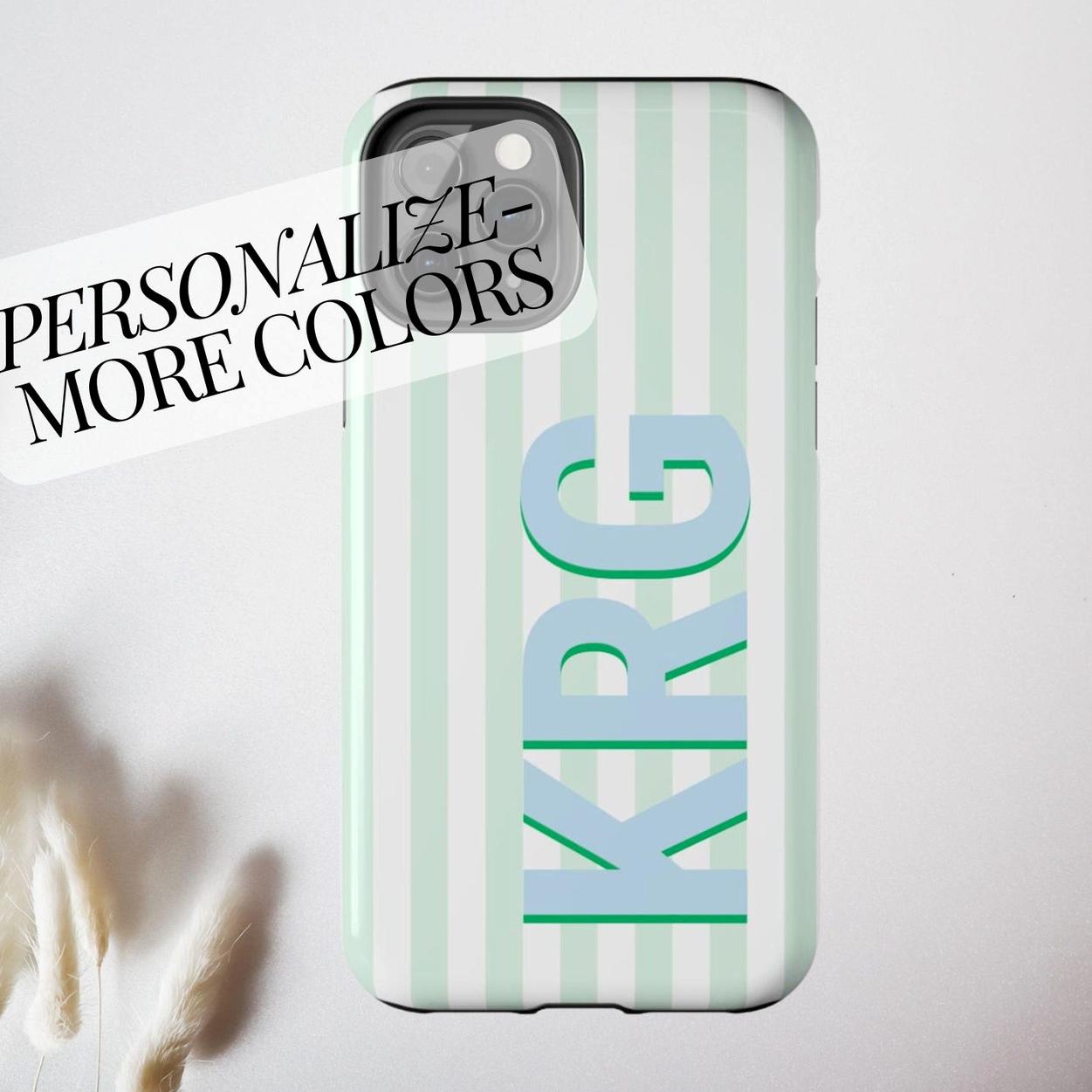 Custom Monogram Initials Case for  phone 11 12 16 15 14 13 17 Shadow Monogram Retro Stripe Summer Beachy Tough Phone Cover Personalized with Initial,Can be given as a gift to friends or family.