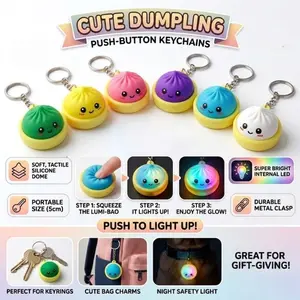 Light-Up Cute Dumpling Pressable Fidget Keychain - PVC Food‑Shaped Charm, Wear‑Resistant Stress Relief Toy for Daily Use, Party & Gifting
