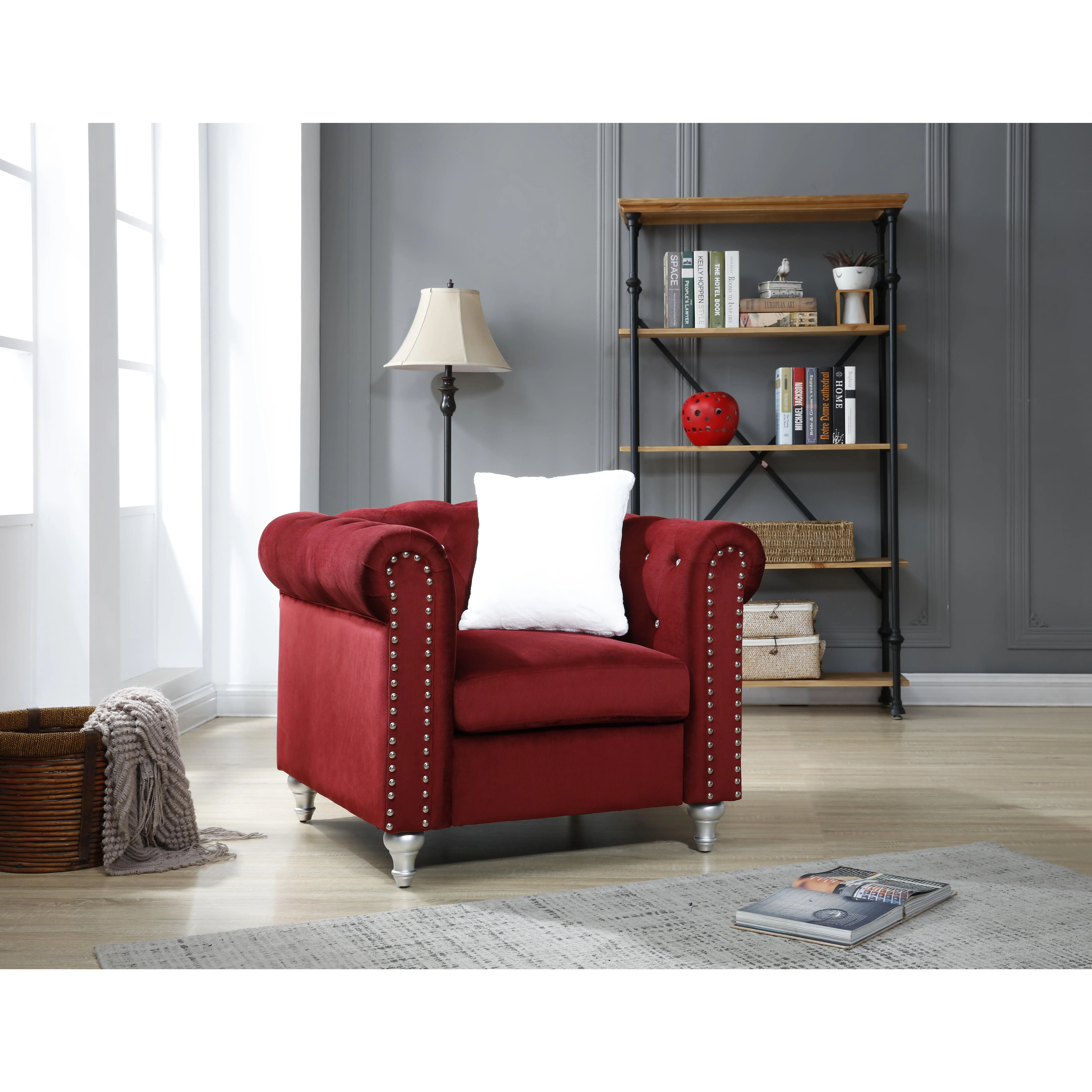 ARCH Elegant Burgundy Armchair for Living Room Relaxation, Cozy Upholstered Accent Chair with Armrests, Modern Lounge Seating for Bedroom, Office, Reading Nook, Stylish Single Sofa Chair, Indoor Furniture, Dining Room Chairs for Kitchen