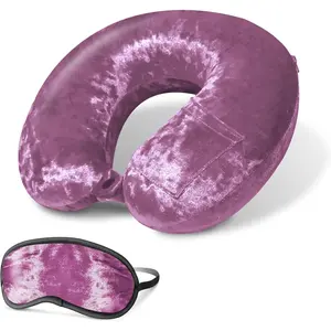 Luxe Crushed  Ultra  Comforlite Memory  Airplane Travel  Pillow with Matching Luxuriously Soft Black Out Sleep Mask - Mauve