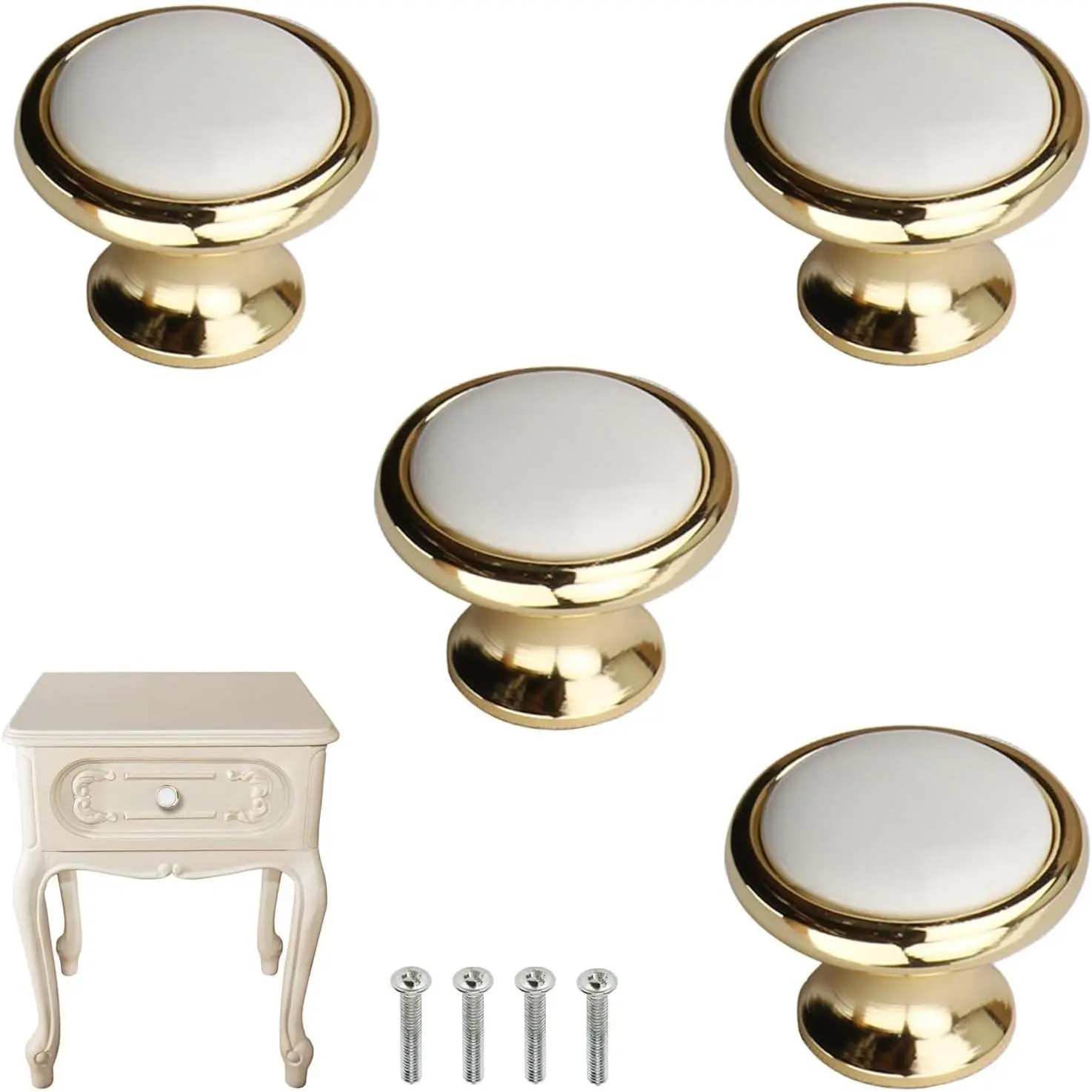 4 Pcs White Ceramic Cabinet Knobs Vintage Drawer Pulls Single Hole