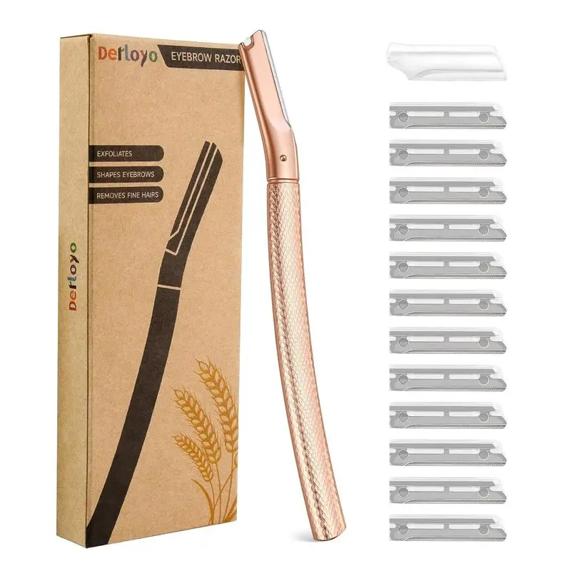 Dermaplane Razor for Women Face, 12 Refill Blades, Rose Gold |   Face Razors for Women & Men, Eyebrow Razor & Face Shaver, Face Exfoliation & Peach Fuzz, Reusable Metal Handle