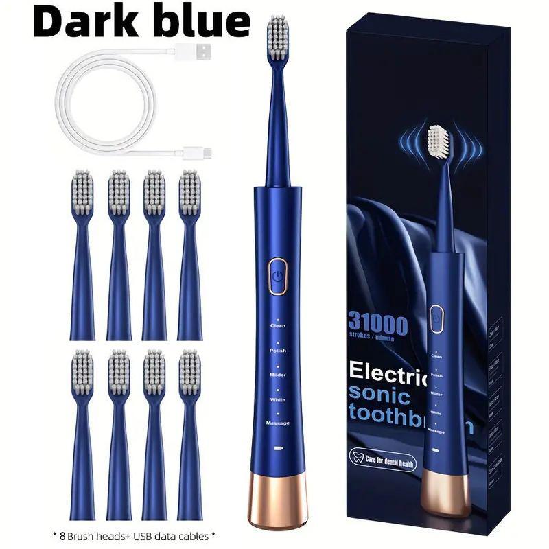 Electric Toothbrush, 1 Box Rechargeable Sonic Teeth Cleaning Toothbrush With 8 Counts Brush Heads, Portable Toothbrush For Adults, Thanksgiving Gift, Christmas Gift, Winter Gift Set
