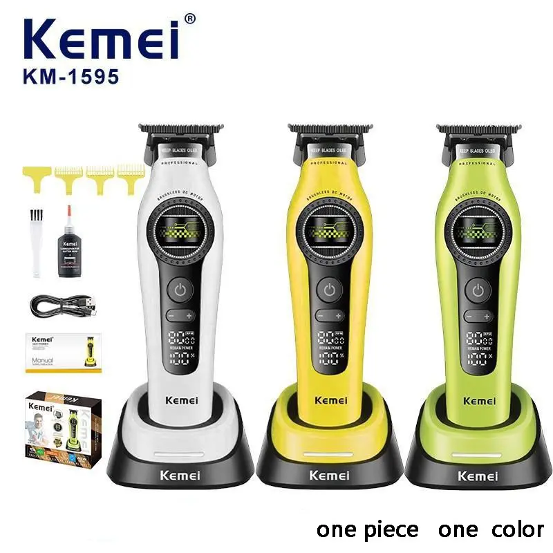 Professional Men's Rechargeable Cordless Hair Clipper Km-1595, Cordless Rechargeable Clippers, Hair Cutting Tool, DLC Coated Blade, Rounded Blade Tips,Self-Sharpening Blades,Adjustable Speed 6000-8000 Rpm, USB Charging, Portable, Includes 3 Combs