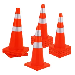 12 Pack 28" Traffic Cones, PVC Safety Road Cones with 2 Reflective Collars, Large Construction Parking Cones with High Visibility for Traffic Control, Hazard Marking, and Driveway Safety