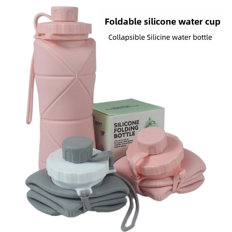 Portable foldable silicone water cup, outdoor sports silicone travel water bottle, cycling retractable water bottle
