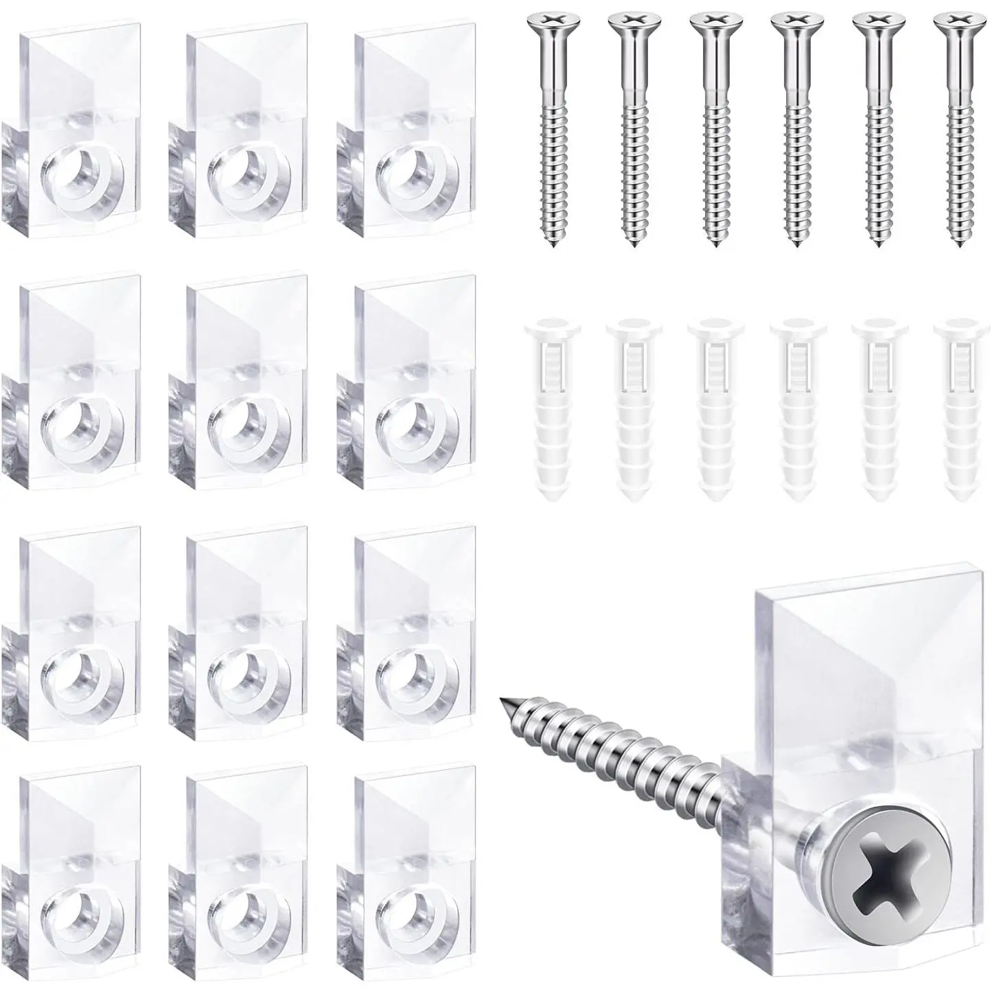 22 Sets of Mirror Holder Clips Kit, Clear Plastic Mirror Clip,Mirror Holder Clips Glass Retainer Clips Kit,Mirror  Kit with Screws and Fixed Mirror Box Door(Classic Style)