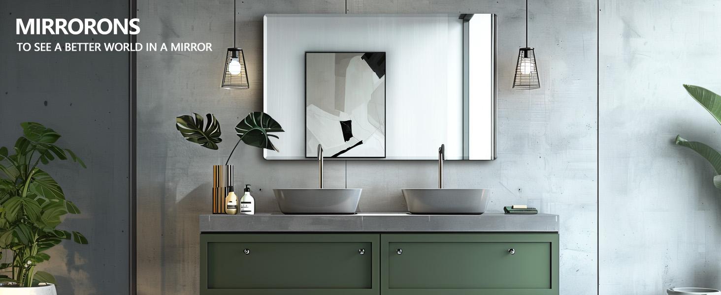 Beveled Mirror, Wall Mirror 18" x 24", Frameless Rectangle Mirror with Beveled Edge, Hangs Horizontally or Vertically.Rounded Corner Tempered