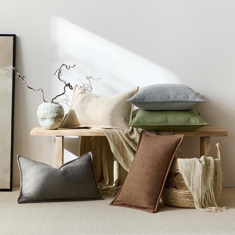 18x18 Pillow Covers Sage Green Pack of 2 Farmhouse Boho Neutral Accents Striped Textured Square Decorative Throw Pillow for Living Room Couch Bed Home Decor