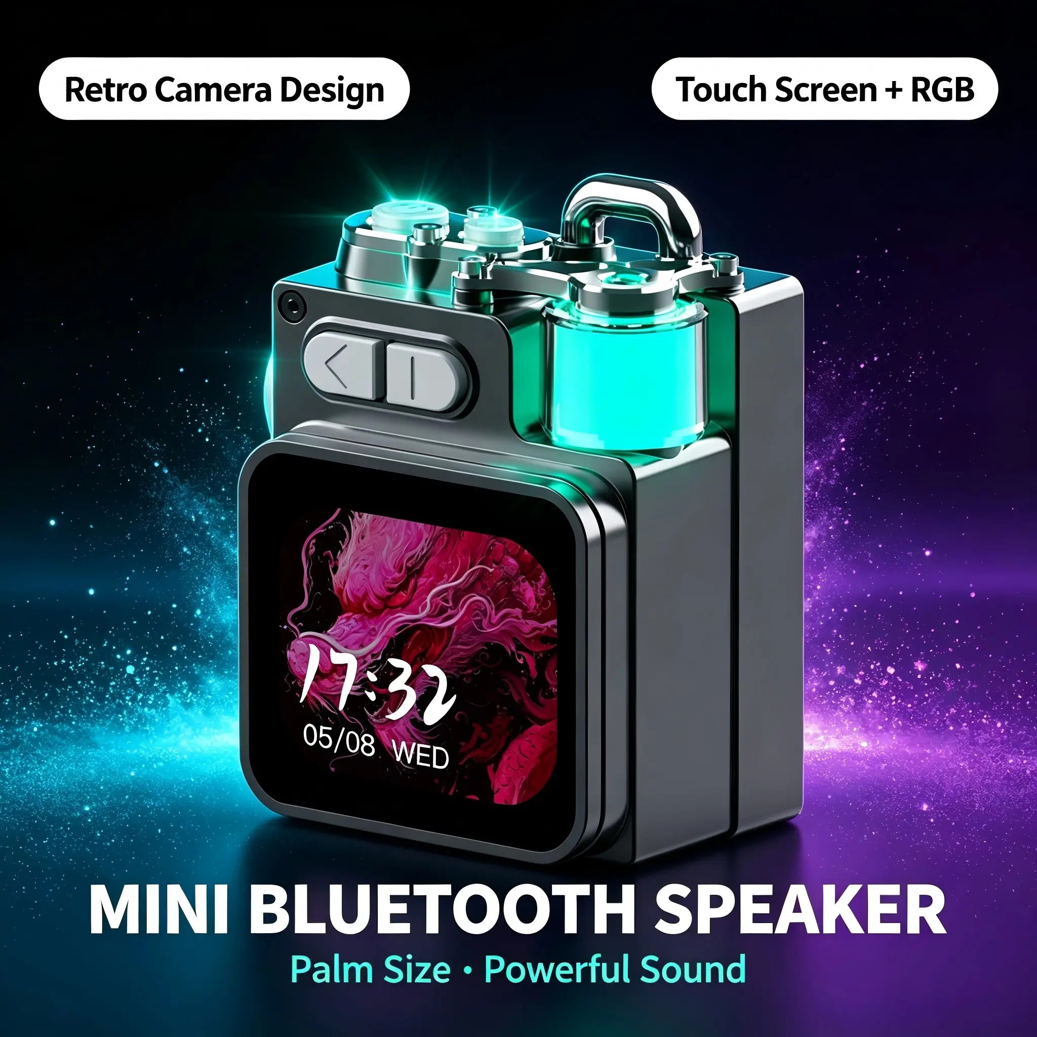 Retro Camera Bluetooth Speaker | Mini Portable Touch Screen with RGB Light | Cool Gadget for Outdoor Travel