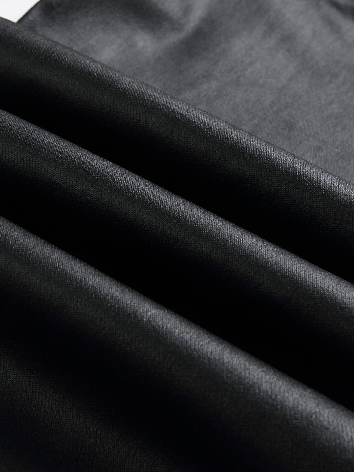 Men's Solid Color PU Leather Pants, Tight-fitting Street Fashion Casual Comfy Pocket Trousers for Daily Wear, Men's Bottoms for All Seasons Casual Fitted Pockets Casual Slant Pocket