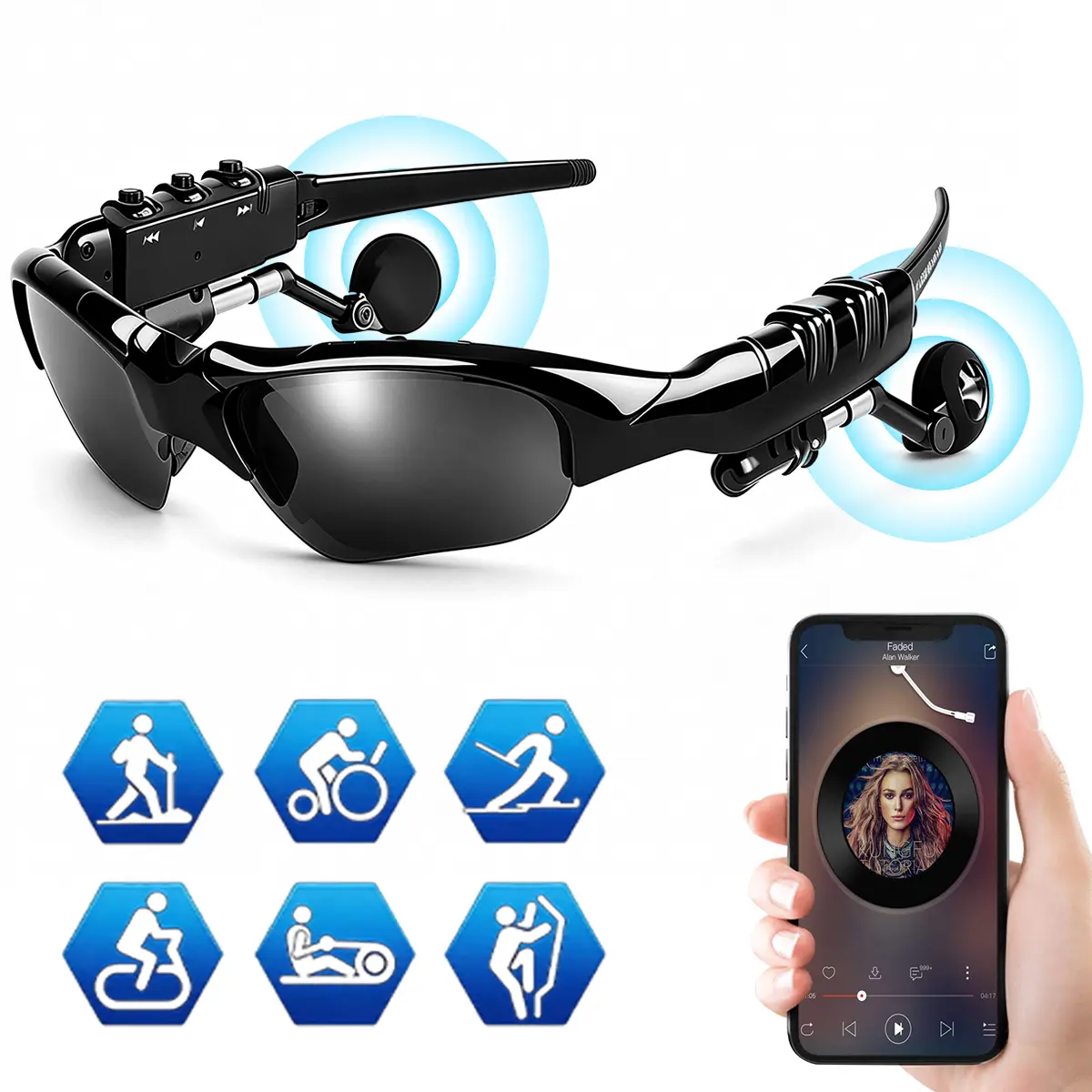 Smart Bluetooth Glasses, Built in Mic & Speakers, UV Protection, Voice Control, Open-back Earcup Style for Outdoor Sports, Running, Riding, Hands-Free Calling, Wireless Headphone Sunglasses for Men and Women