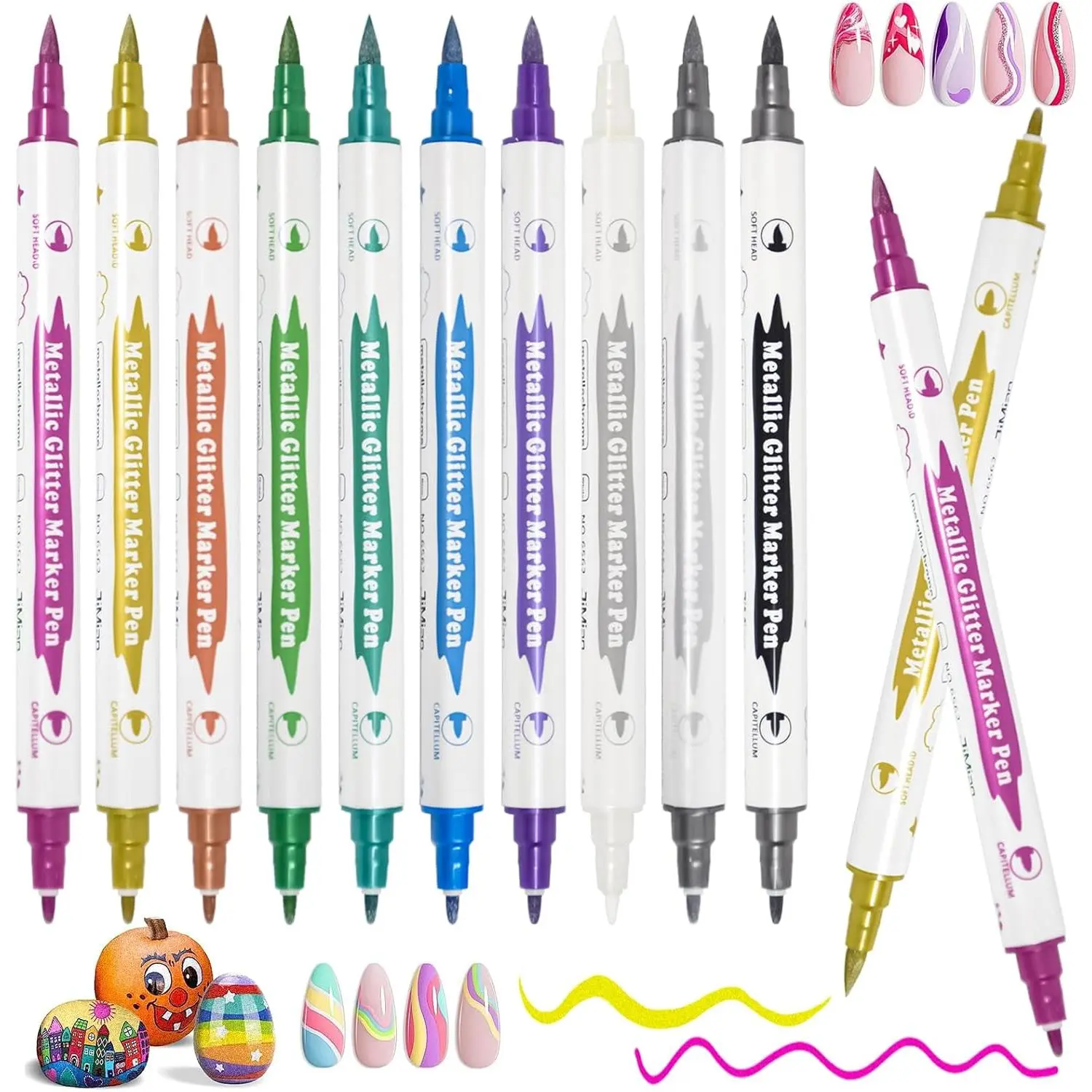 Metallic  Pens 10 Colors  Tip Metallic  Markers with Brush and Fine Point  Art Polish Pens Highlighters for Black Paper Rock Painting Card Making Calligraphy DIY Album Crafts
