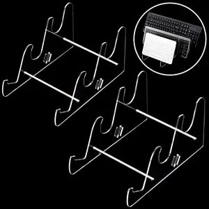 2 Pack 3-Tier Acrylic Display Stand, Clear Desktop Mechanical Keyboard Holder Storage Shelf, Computer Rack for Total 6 Keyboards (Each Tier Holds 3)