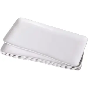 White Melamine Rectangular Serving Platter Trays Set of 4, 14" x 7" Lightweight Unbreakable Food Plates for Fruit Cake Bread Sushi, Perfect for Party Serving