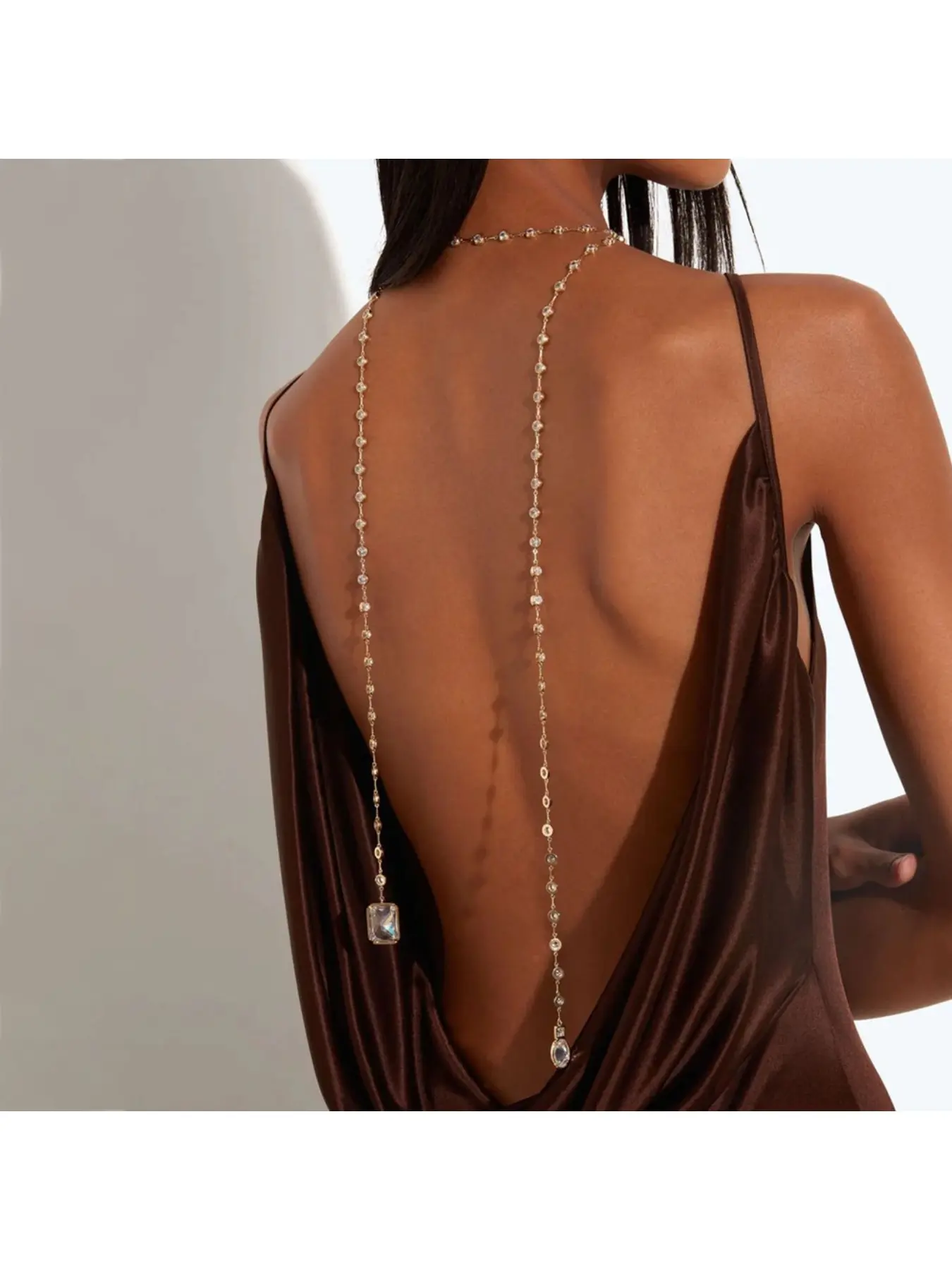 European and American new style tassel back chain rhinestone necklace, versatile banquet women's body chain accessory