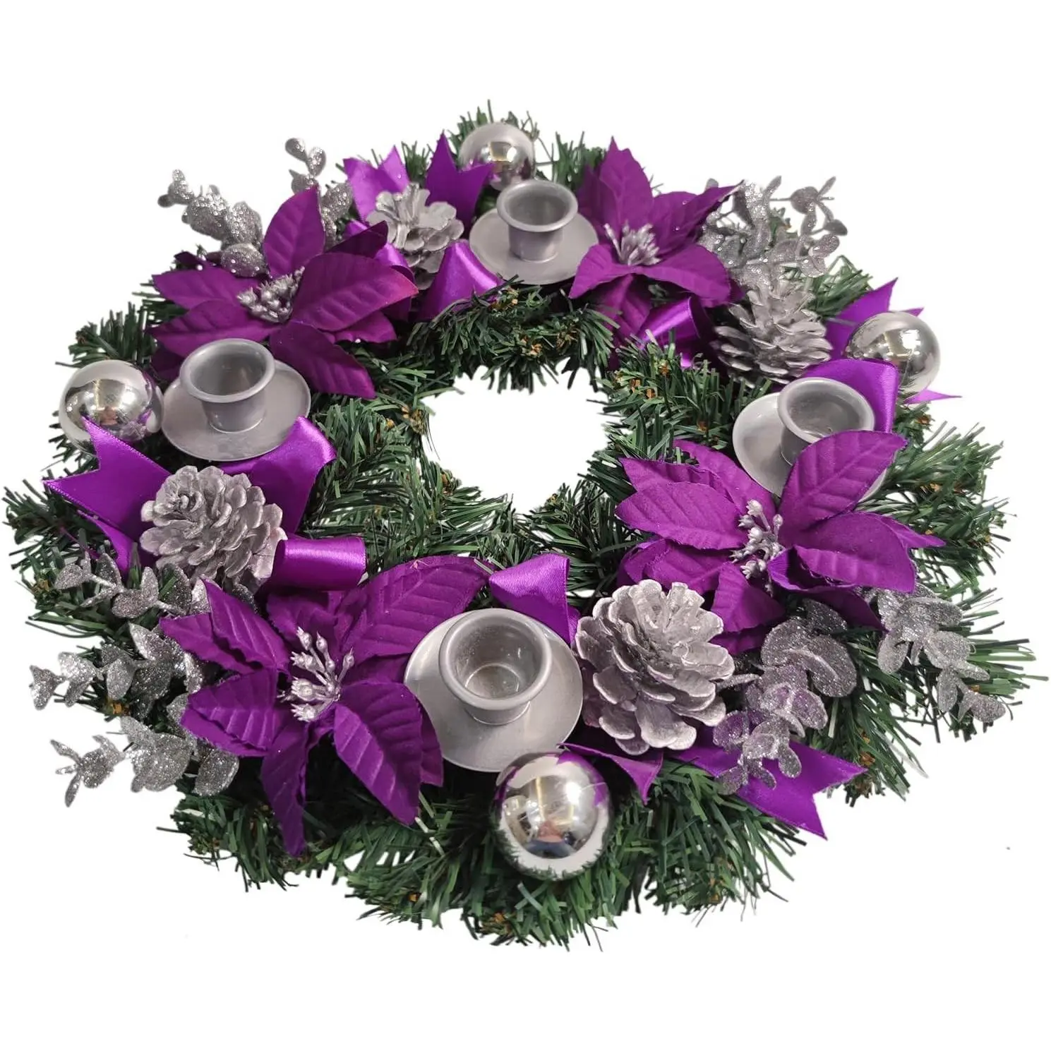 Purple Ribbon Christmas Advent Wreath 13inch, Purple Advent Candle Holder,advence Wreaths Table Centerpiece Decor,Church Advent Wreath Candle Holder, Advenct Calendar Season Decorations