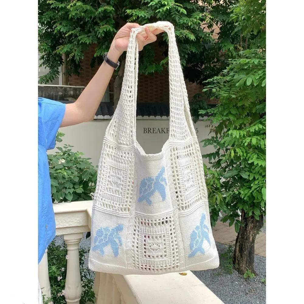 New Retro Hollow Turtle Knit Woven Shoulder Bag for Women, Niche Unique Breathable Fabric Large Capacity Travel Beach Tote Purse, Detachable Adjustable Strap Two-Way Hand Crossbody Shoulder Bag Perfect for Vacation, Hiking & Daily Shopping