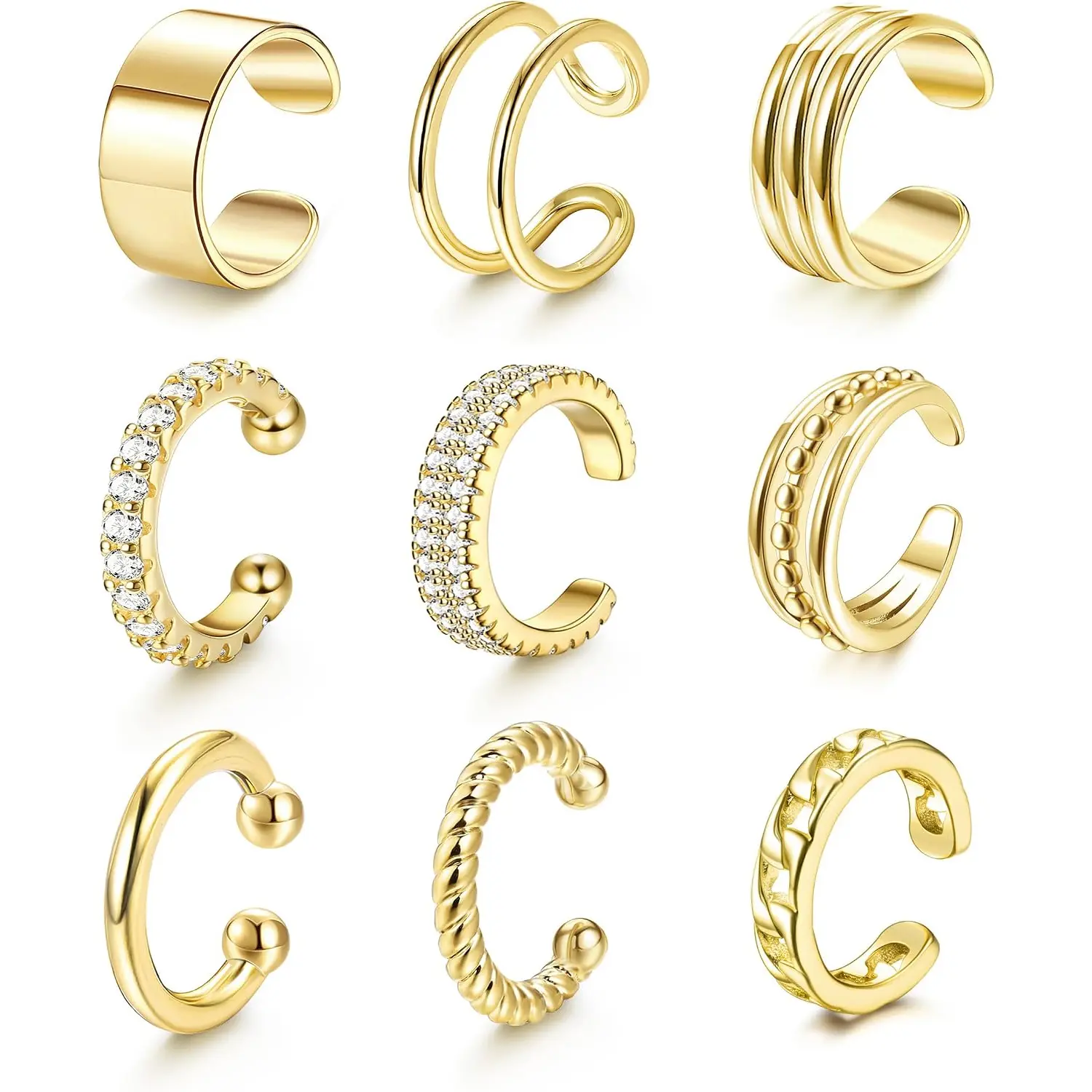 FIASASO Ear Cuff Earrings for Women Non Piercing Gold Plated Ear Cuffs 14K Plated Gold Ear Cuff for Non Pierced Ears Clip on Cartilage Earring Fake Earrings Lightweight