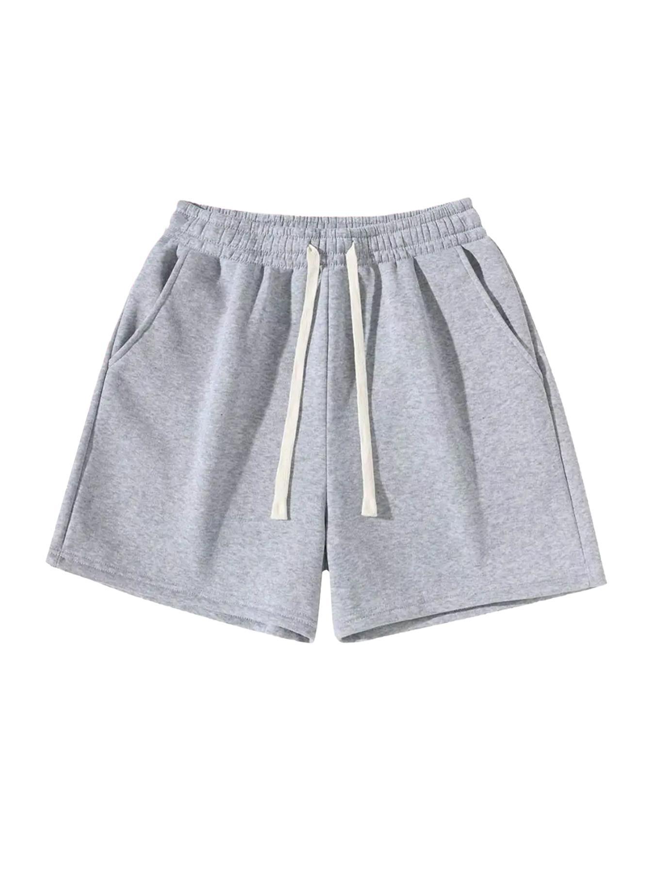 Men's Solid Plain Drawstring Waist Shorts, Casual Comfy Breathable Side Pocket Shorts for Summer, Men's Bottoms for Daily Wear