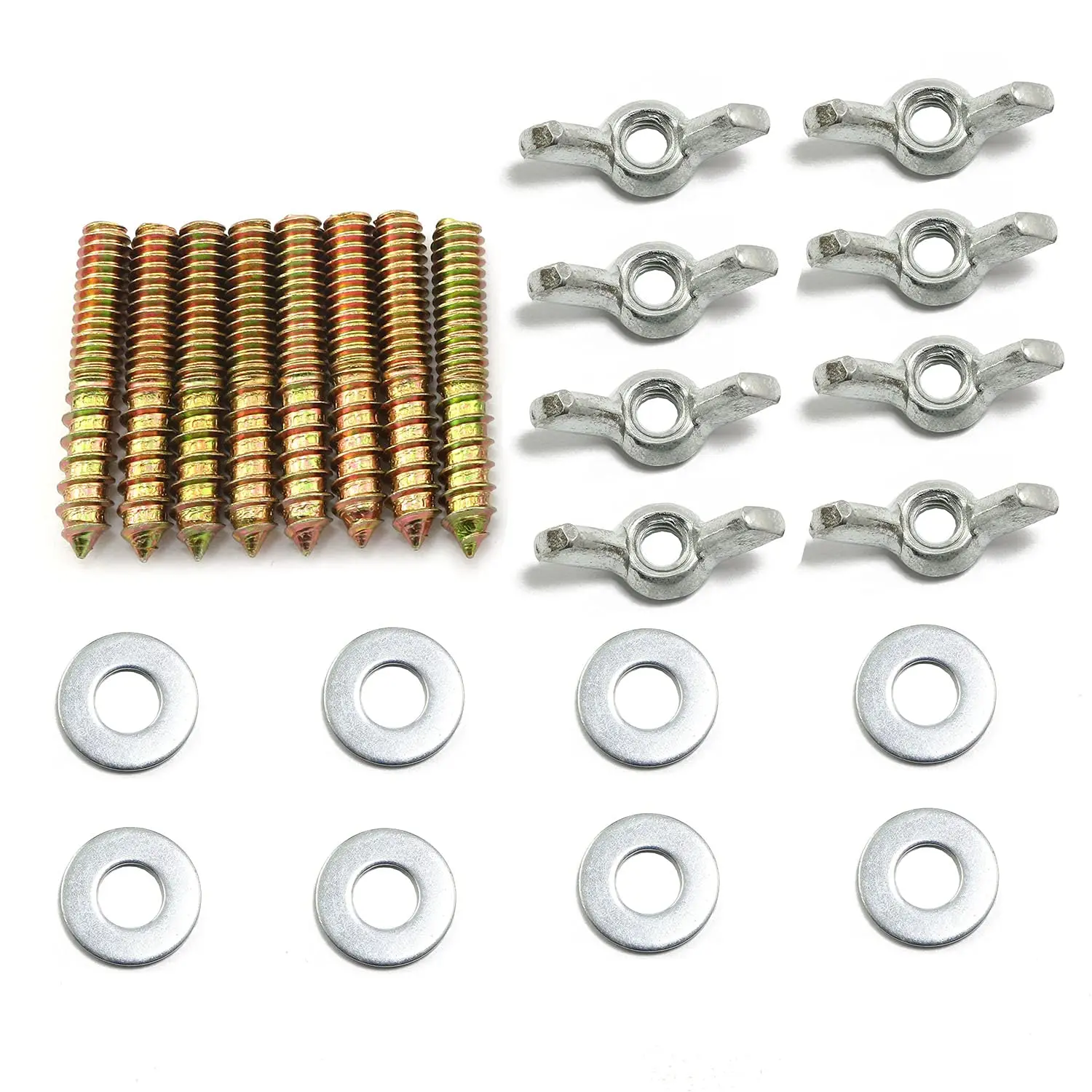 Hanger Bolt 8 count 1/4x1-1/2inch Double Headed Screws with 1/4-20 Wing Nuts and 1/4inch Flat Washers Self Tapping Fixed Screws for  Furniture, Household Furniture