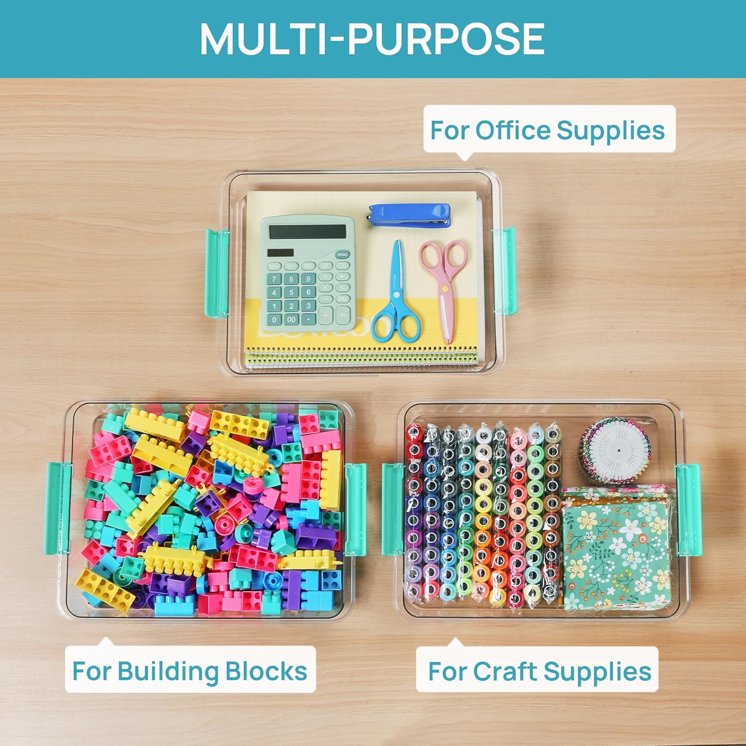 6 Qt Plastic Storage Bins with Lids, Clear Sensory Bins, Arts Crafts Organizers and Storage, Stackable Containers for Home Office and School Supplies, 4 Pack