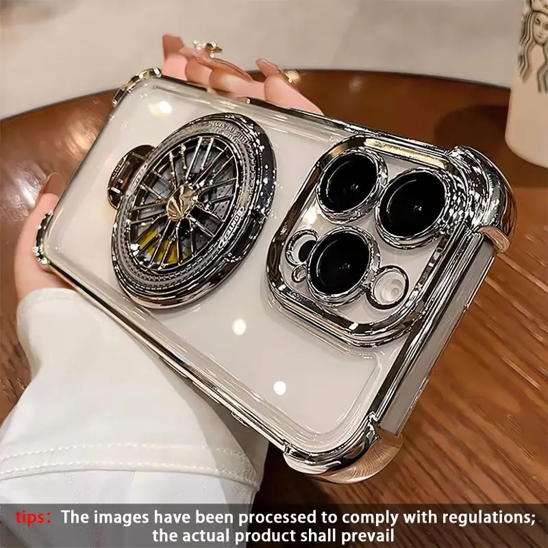 Transparent Stress Relief Rotating Gyro Stand Anti-Drop Shockproof Protective Phone Case Cover, Compatible with iPhone 17 Pro Max, 17, 16 Pro Max, 15, 14, 13, 12, 11