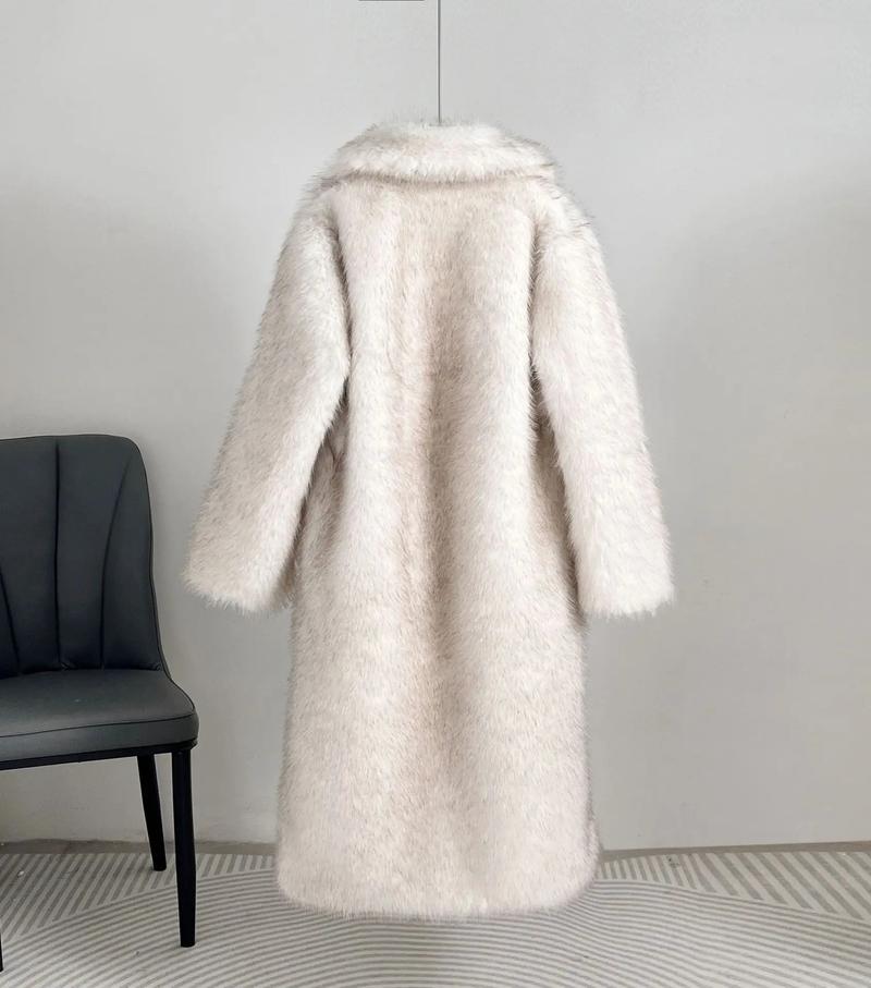 European and American Style Autumn Winter Women's Long Faux Fur Coat with Blazer Collar, Faux Fur Coat, Faux Fur Jacket