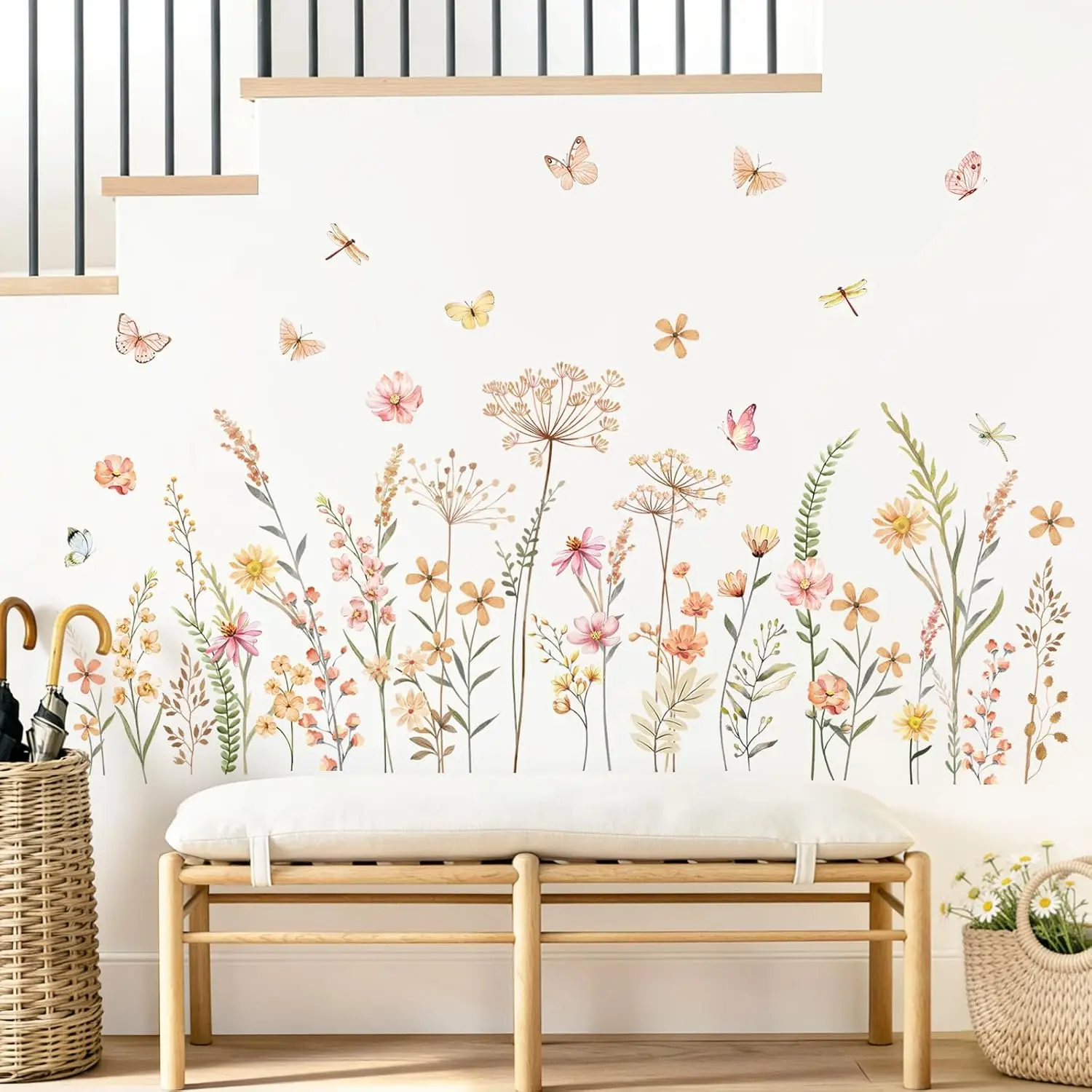 Boho Flower Wall  Bohemian Wildflower Grass Wall Stickers Peel and Stick Vinyl Decor for Girls Bedroom Living Room Office TV Sofa Backdrop  Decor Gifts for Mom
