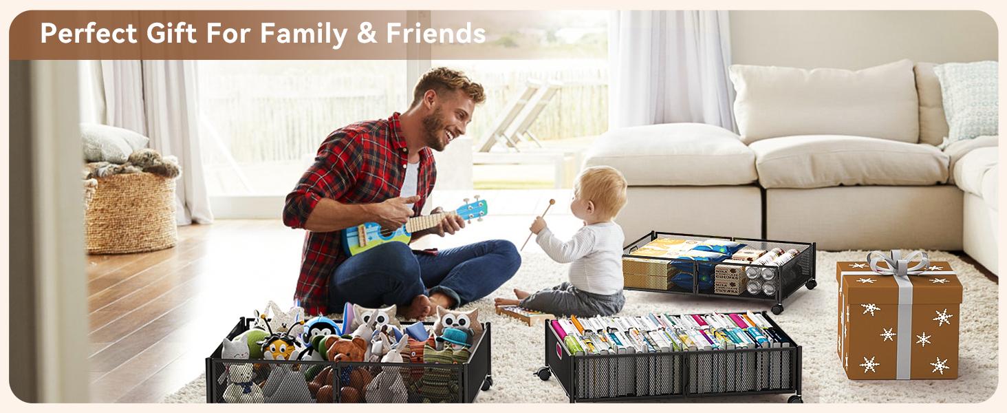 Bed Storage with wheels, Under the Bed Storage Containers,Upgrade Crossed Iron Wire, Metal Rolling Underbed Storage Containers for Bedroom Clothes Shoes Blankets-2 Pack,Black