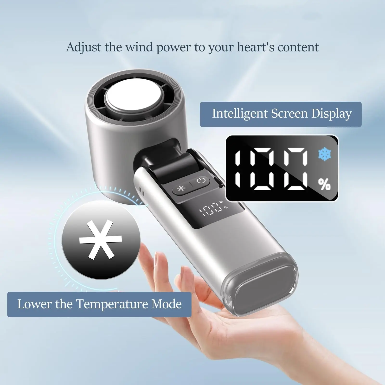 Summer New Foldable Handheld Fan, High-Speed Ice Cooling Turbine, 199 Speeds, Digital Display, Compact Electric Fan