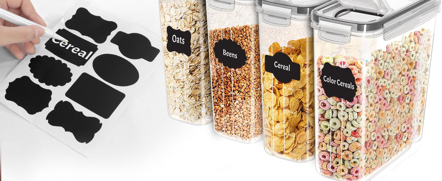 Kitchen Cereal Containers Storage Set – 6 Pack 4L(135.2 oz) Airtight Food Storage Containers with Lids, BPA-Free Cereal Dispensers for Pantry Organization and Storage (Clear)