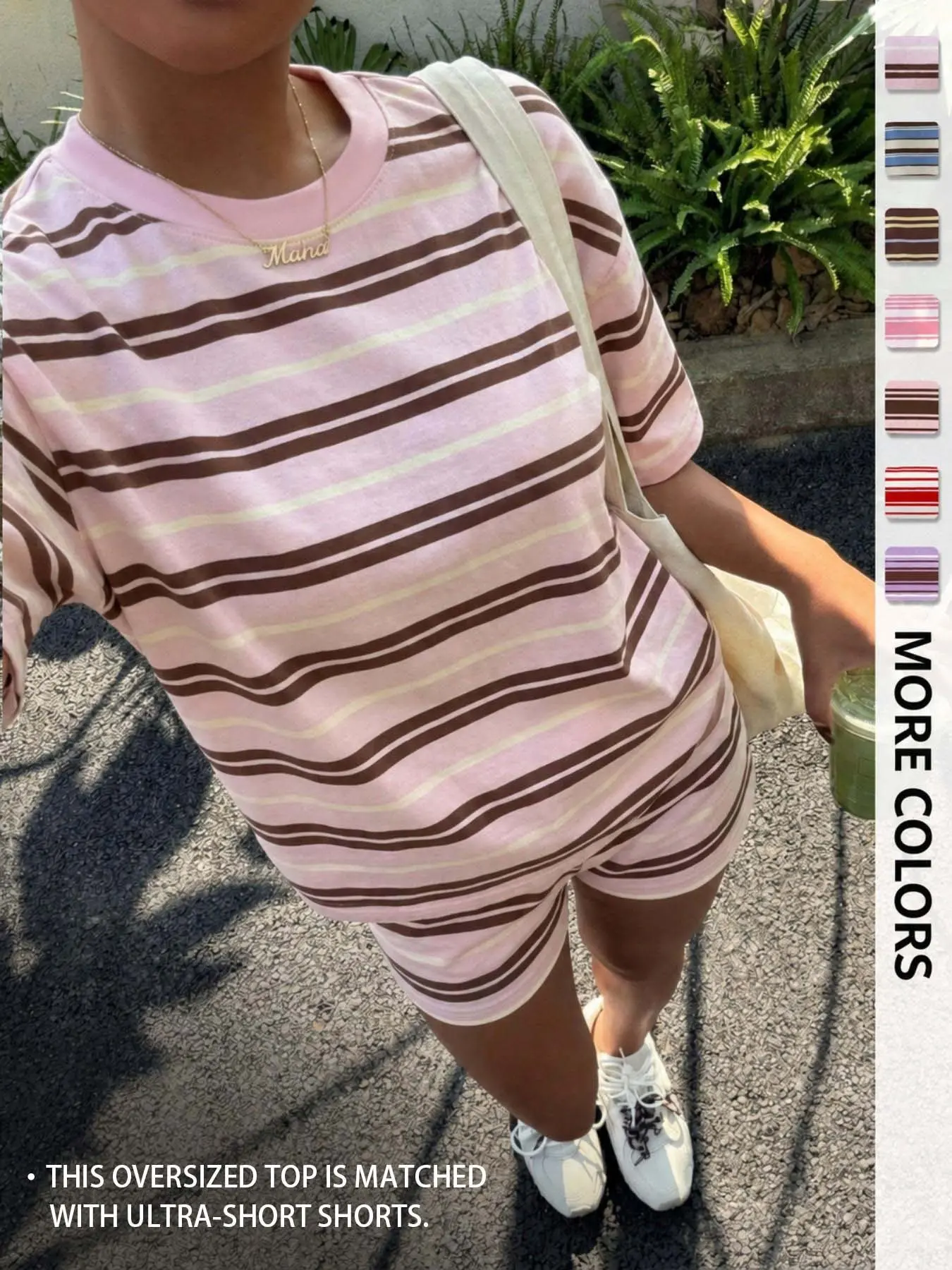 Women's Casual Striped Print Loose-Fit Set, Summer Wear, Vintage, American Retro Street Style, Perfect for Vacation and All-Day Home Wear