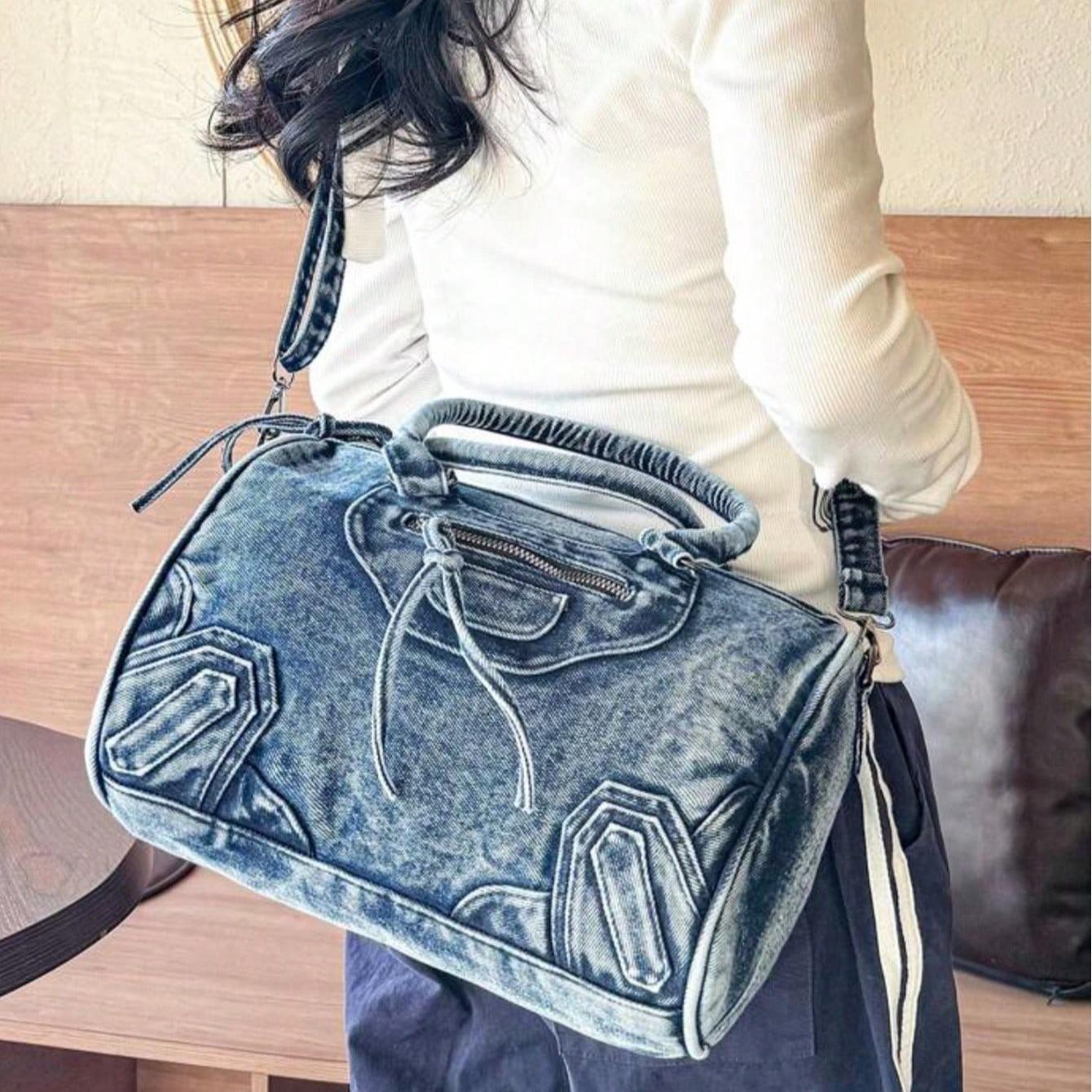 Trending 2026 Vintage Washed  Messenger Bag, Casual Y2K Style Shoulder Bag Double Handle Handbag Spacious Practical Crossbodybag Computer Bag Fashionable Street Bag Suitable for Work Commuting, Shopping, Travel and Back To School