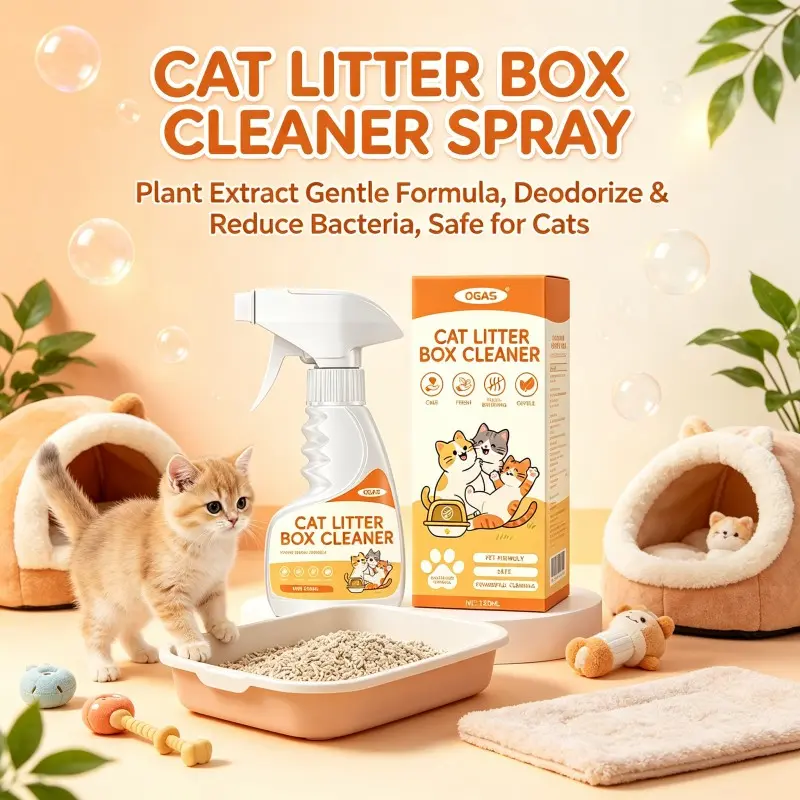 Cat Litter Box Cleaner Spray, Natural Plant Extract Gentle Non-Irritating Formula, Powerful Cleaning, Eliminate Odors & Reduce Bacteria, Pet Safe Deodorizer for Cat Litter Box
