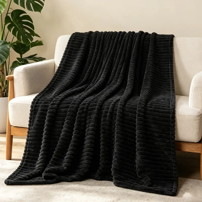 Viral Striped Ribbed Fuzzy Plush Blanket, Soft Warm Blanket, Soft & Plush Air Conditioning Throw, Premium Vertical Channel Fabric Bed Cover, Multiple Neutral Solid Color Options, Decor Blanket for Cool Nights & Minimalist Home Styling, Fluffy Blanket
