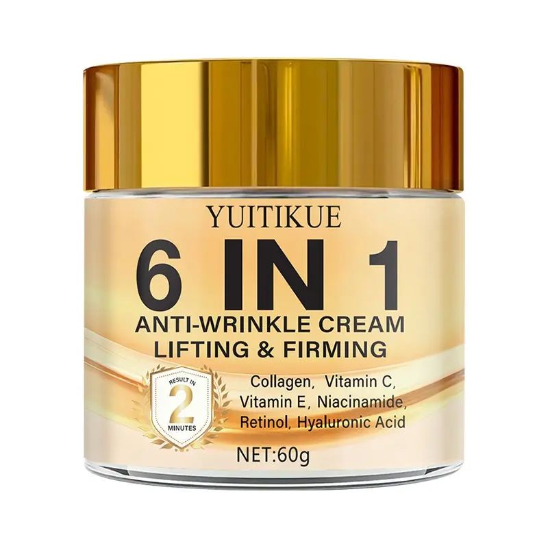 Yuitikue Six-In-One Anti-Wrinkle Cream, Moisturizing Gel-Texture, Contains Collagen, Vitamin C, E, Niacinamide, Retinol, Hyaluronic Acid, 2-Minute Firming