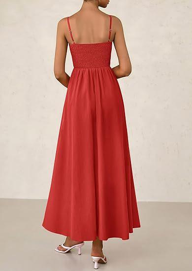 Sleeveless Suspender Solid Color Stitching A-line Beach Vacation Dress Women's Thin Shoulder Pleated Vest Pocket Commuting Dress