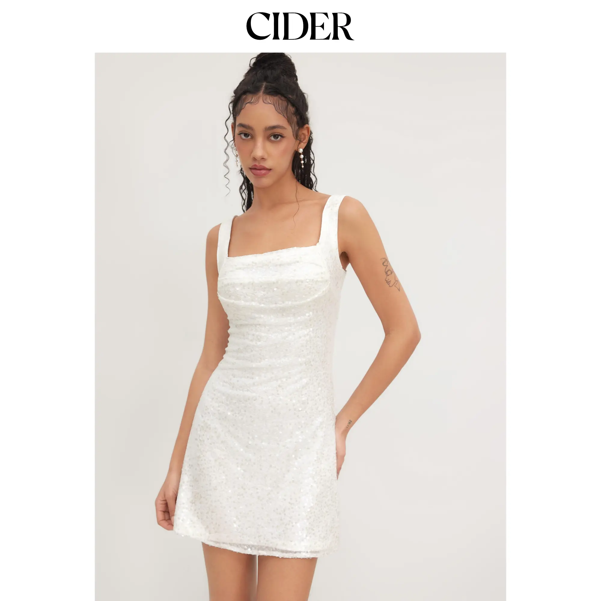 Cider Sequin U-neckline Ruched Mini Dress SohoChic
